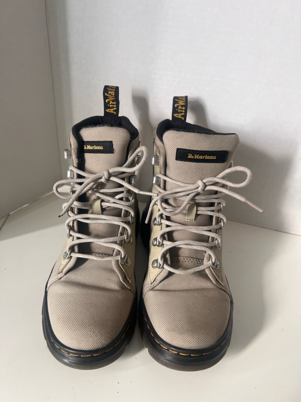 Dr. Martens Light Beige Canvas Lace-Up Utility Boots - Picture 2 of 6